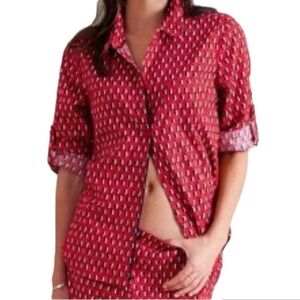 Victoria's Secret Fun red penquins button down soft cotton pajama Sleepshirt top